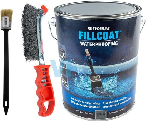 Rust-Oleum Fillcoat Donkergrijs (zonder vezels) 5 Liter (Ca 5 M2) + Kwast + Staalborstel