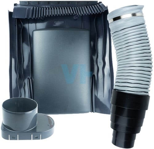 Universele Lage Ventilatiepan Antraciet 100 mm + Flexibele Slang 50 Cm