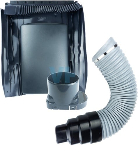 Universele Lage Ventilatiepan Antraciet 125 mm + Flexibele Slang 50 Cm