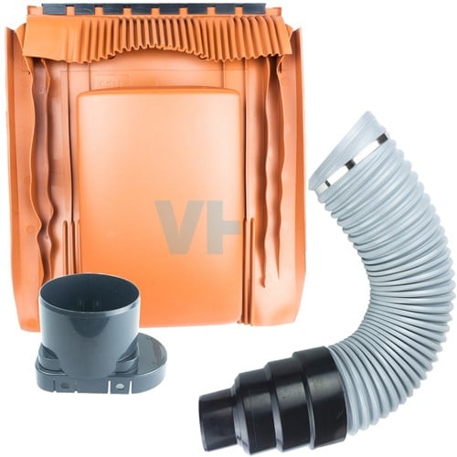 Universele Lage Ventilatiepan Rood 125 mm + Flexibele Slang 50 Cm