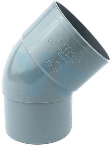 Bocht Pvc Grijs Ø70 mm 45° Lv/Vs Mof/Verjongde Spie