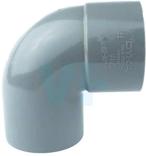 Bocht Pvc Grijs Ø100 mm 87° Lv Mof/Spie