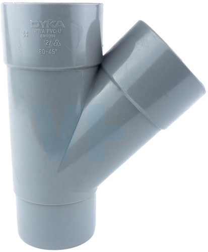 Pvc T-Stuk Grijs Ø80 mm 45° Lv/Vs Mof/Verjongde Spie