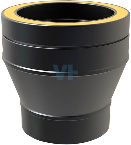 Onderaansluitstuk ew Ø130 mm/ dw Ø125 mm Ral9004 Dubbelwandig