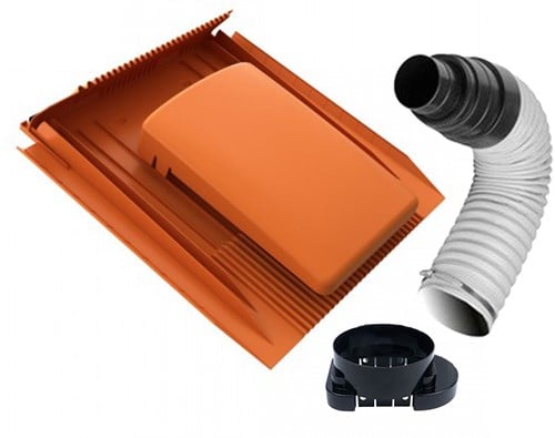 Universele Lage Ventilatiepan Rood 125 mm + Flexibele Slang 50 Cm