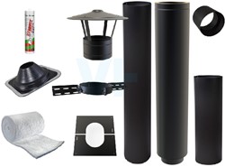 Veranda set 9 | Bovenaansluiting | Ø 150 mm | 2,5 meter plafondhoogte | RVS ZWART | Plat dak